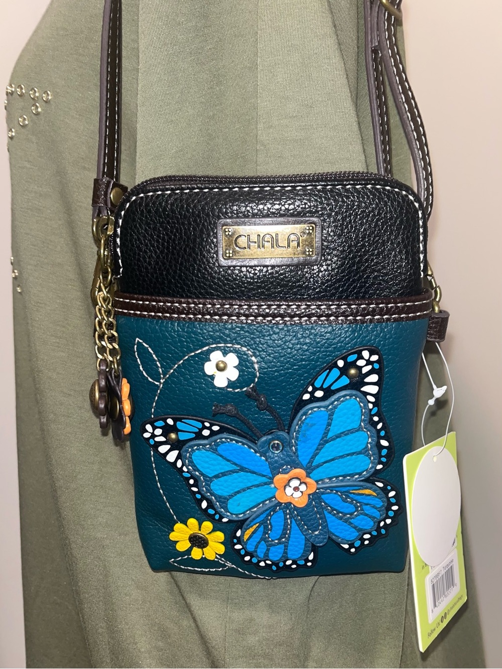 NWT Chala Teal Blue Butterfly Crossbody Bag
